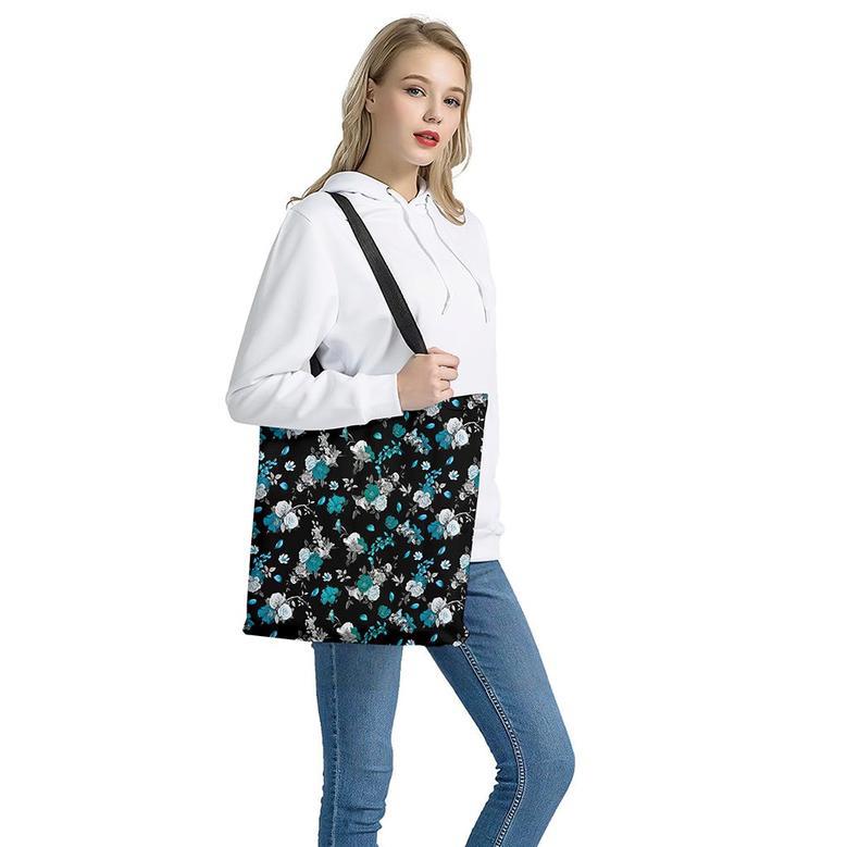 Blue Peony And Grey Rose Floral Print Tote Bag