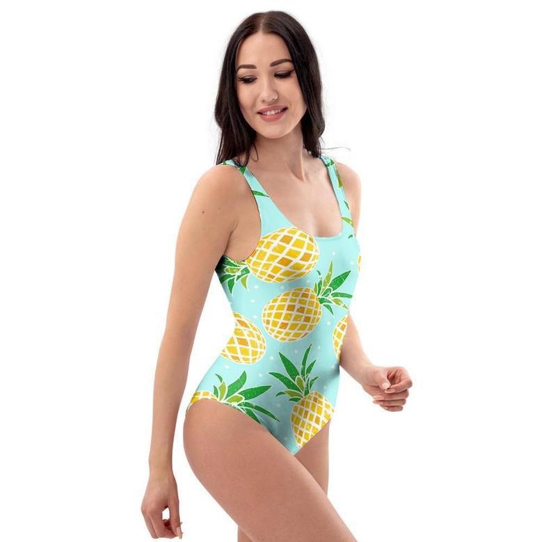 Blue Pineapple Print One Piece Swimsuite