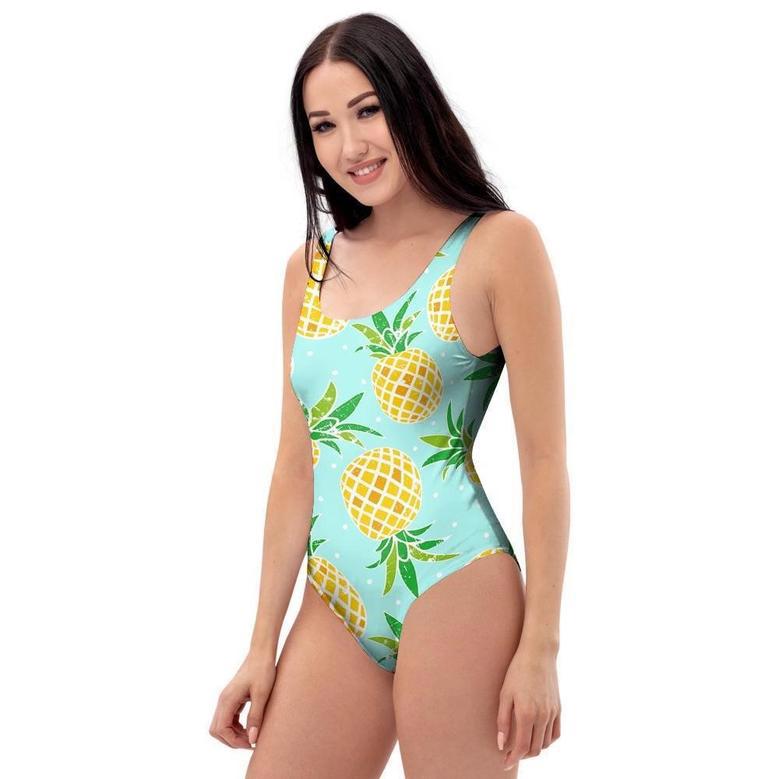 Blue Pineapple Print One Piece Swimsuite