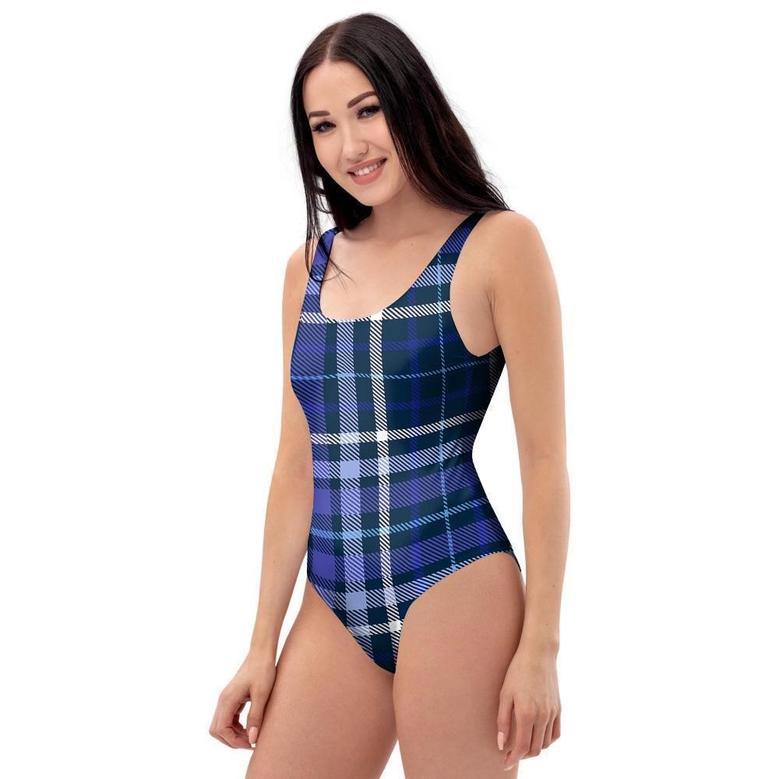 Blue Plaid Tartan One Piece Swimsuite