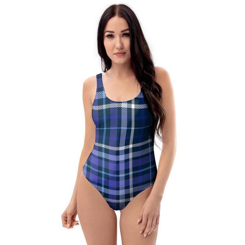 Blue Plaid Tartan One Piece Swimsuite