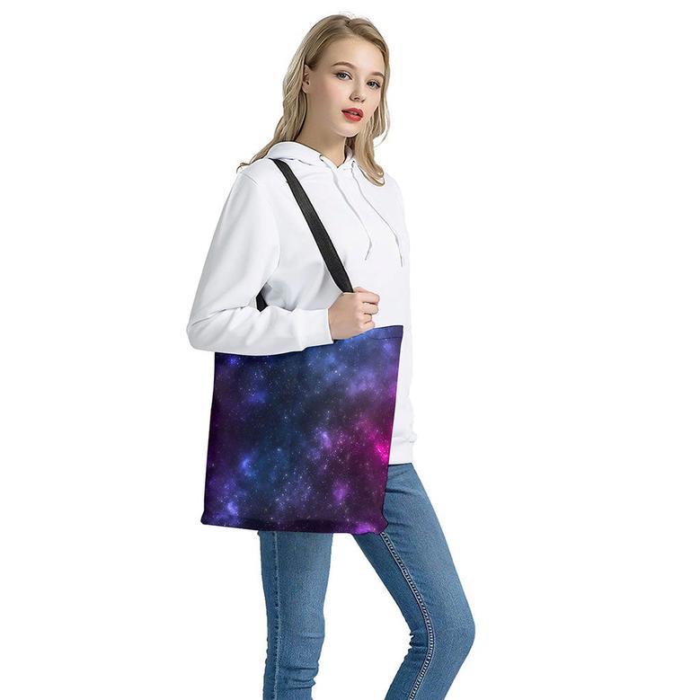 Blue Purple Cosmic Galaxy Space Print Tote Bag