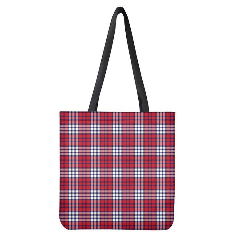 Blue Red And White Usa Plaid Print Tote Bag