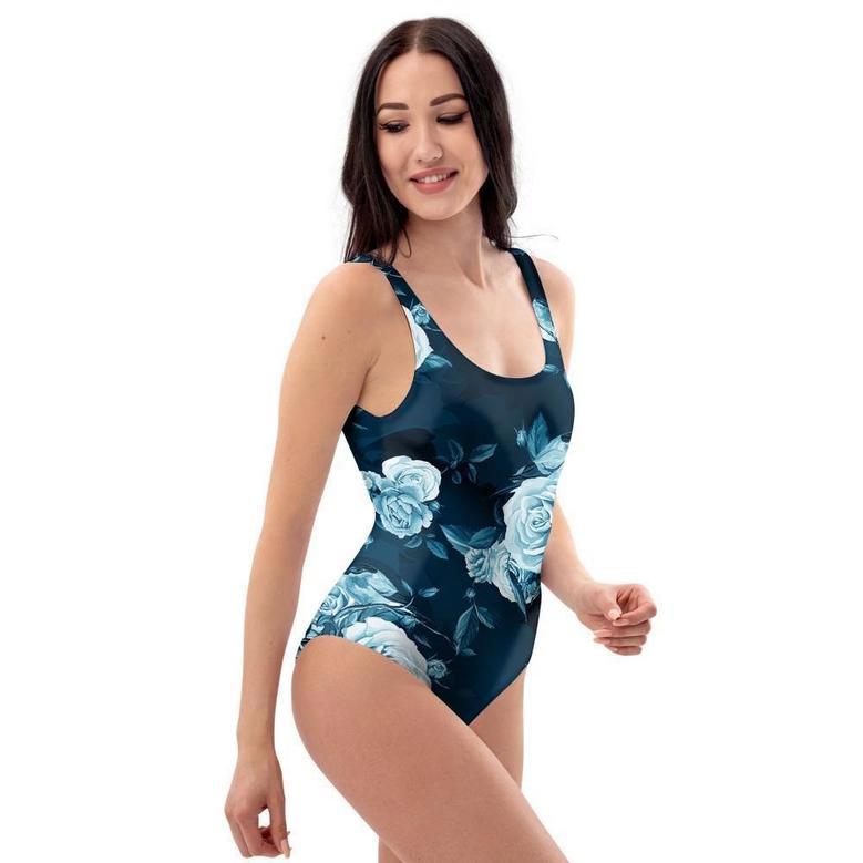 Blue Rose Floral One Piece Swimsuite