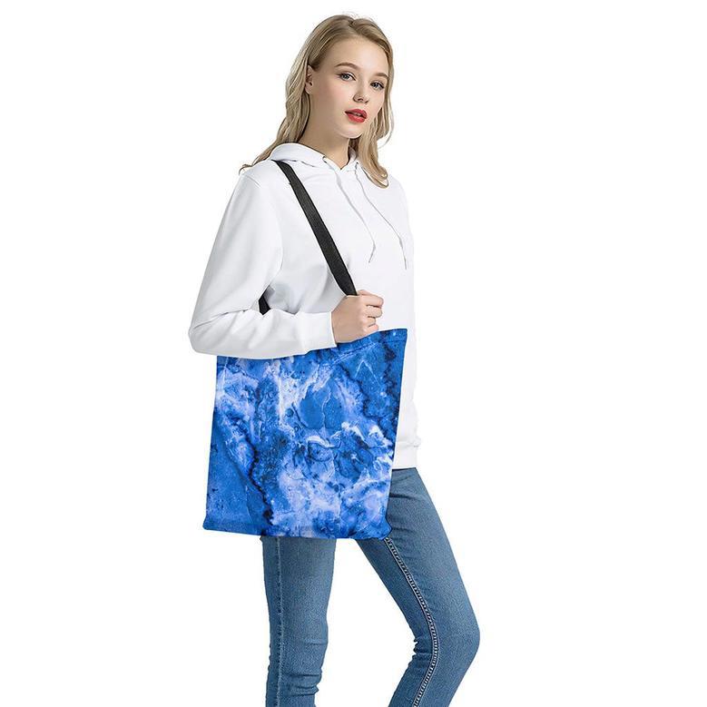 Blue Sapphire Marble Print Tote Bag