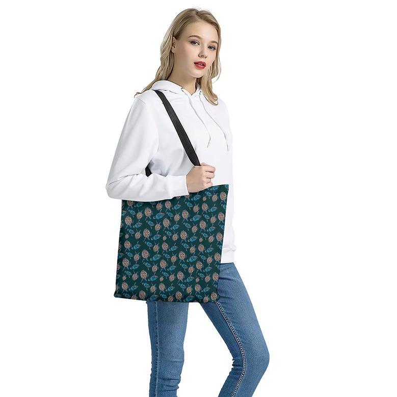 Blue Sea Turtle Pattern Print Tote Bag