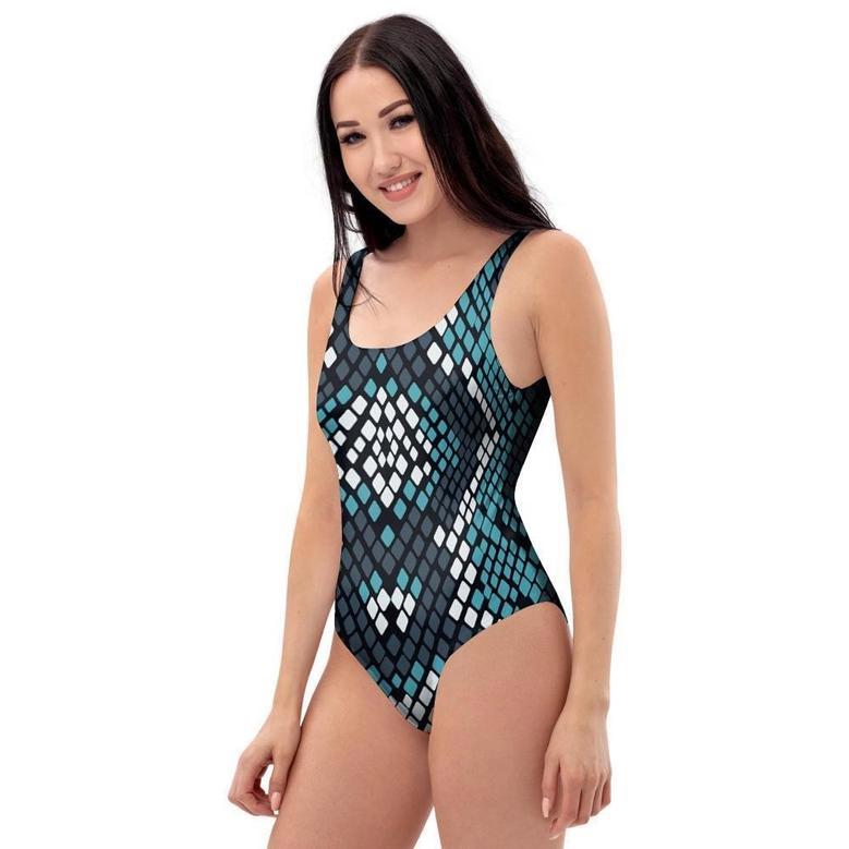 Blue Snakeskin One Piece Swimsuite