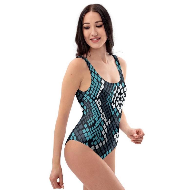 Blue Snakeskin One Piece Swimsuite