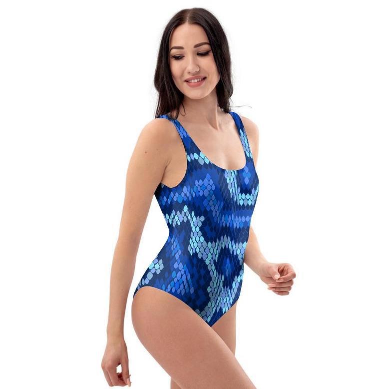 Blue Snakeskin Print One Piece Swimsuite