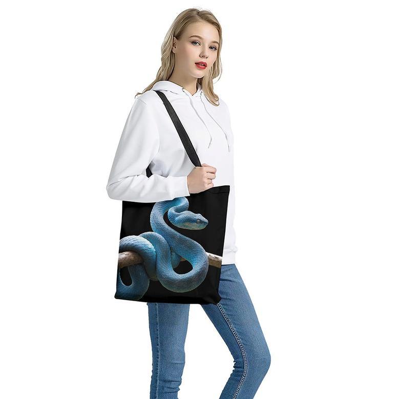 Blue Viper Snake Print Tote Bag