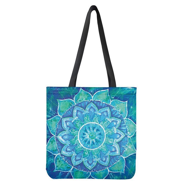 Blue Vishuddha Chakra Mandala Print Tote Bag