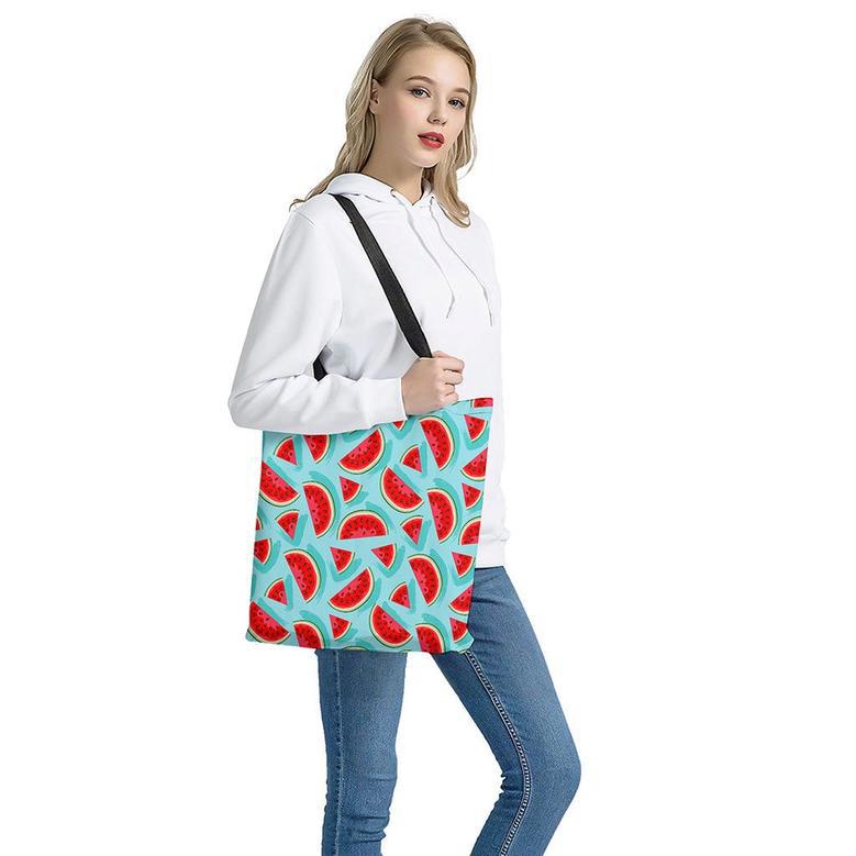 Blue Watermelon Pieces Pattern Print Tote Bag