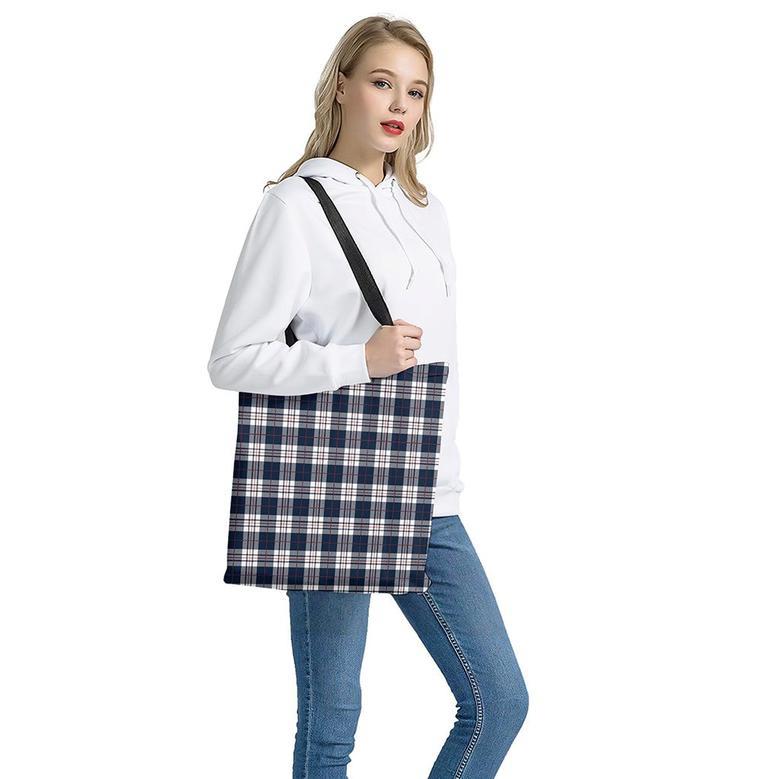 Blue White And Red Tartan Pattern Print Tote Bag