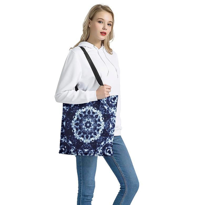 Blue Winter Mandala Print Tote Bag