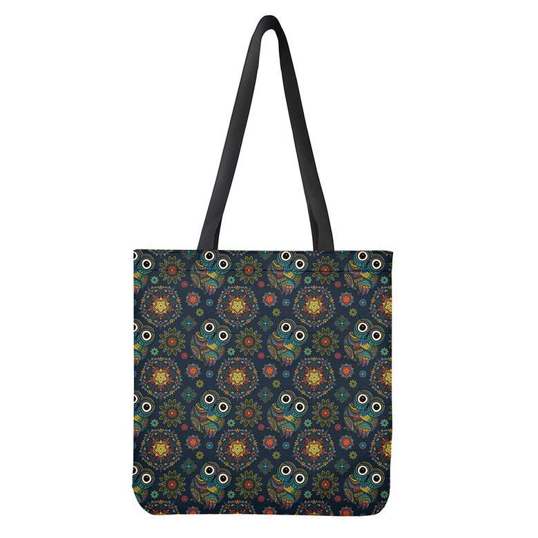 Bohemian Owl Pattern Print Tote Bag