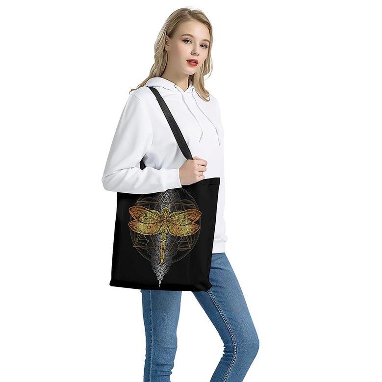 Boho Spiritual Dragonfly Print Tote Bag