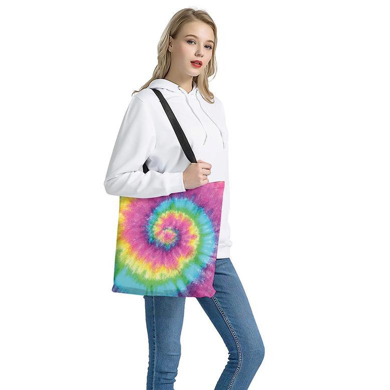 Bright Spiral Tie Dye Print Tote Bag