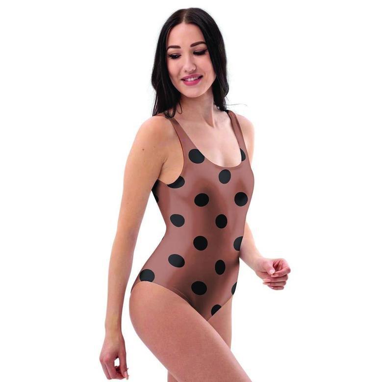 Brown And Black Polka Dot One Piece Swimsuite