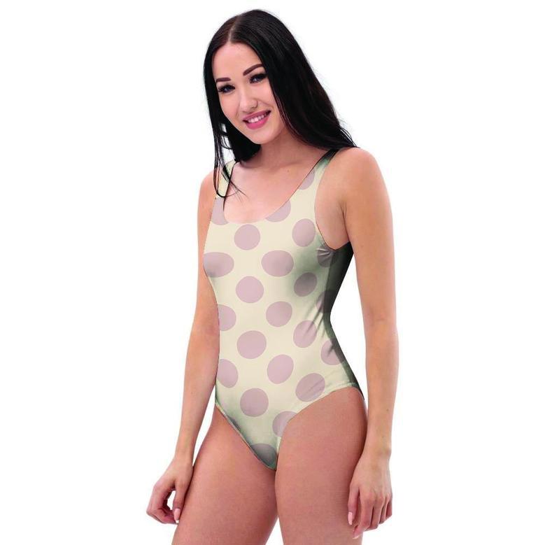 Brown And Cream Polka Dot One Piece Swimsuite