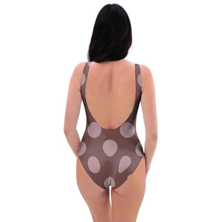 Brown And Tan Polka Dot One Piece Swimsuite