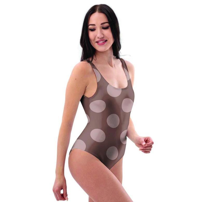 Brown And Tan Polka Dot One Piece Swimsuite