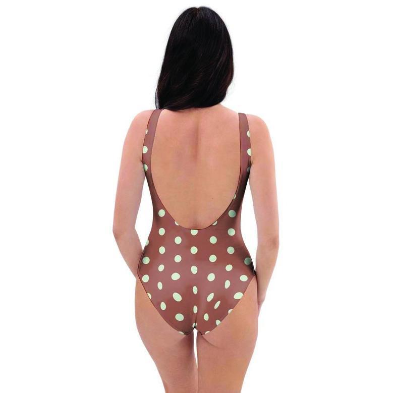 Brown And White Polka Dot One Piece Swimsuite