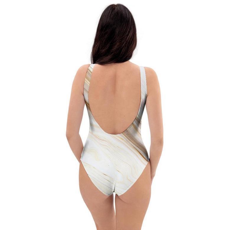 Brown Beige Marble One Piece Swimsuite