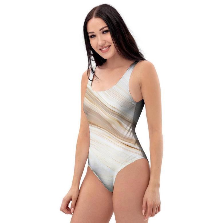 Brown Beige Marble One Piece Swimsuite