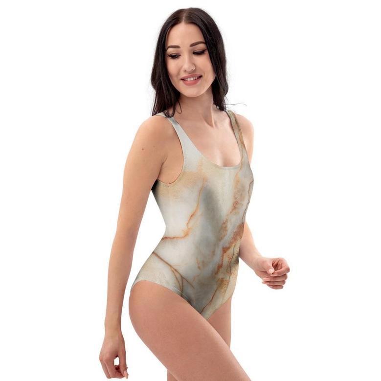 Brown Marble One Piece Swimsuite