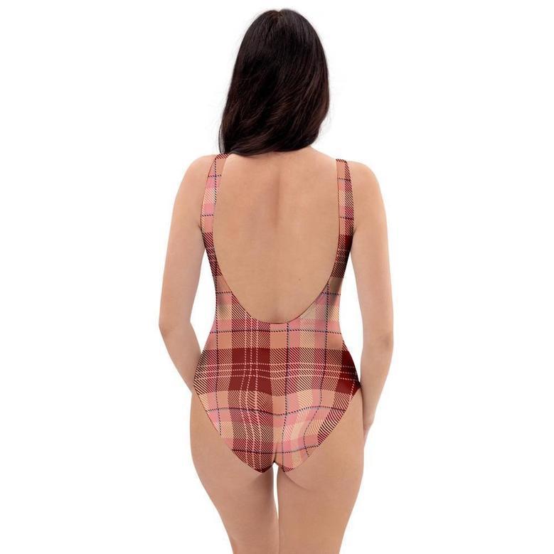 Brown Plaid Tartan One Piece Swimsuite