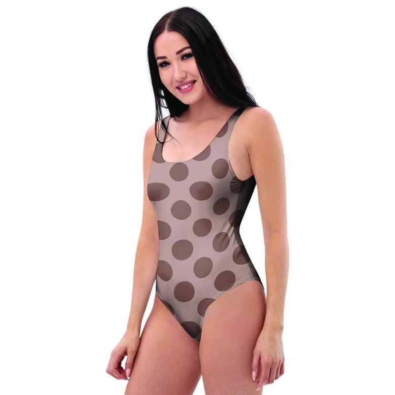 Brown Polka Dot One Piece Swimsuite