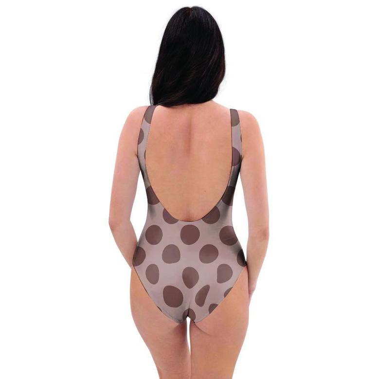 Brown Polka Dot One Piece Swimsuite