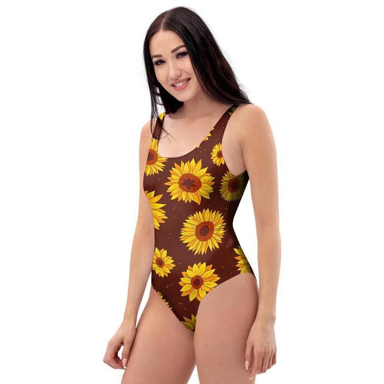 Brown Sunflower One Piece Swimsuite