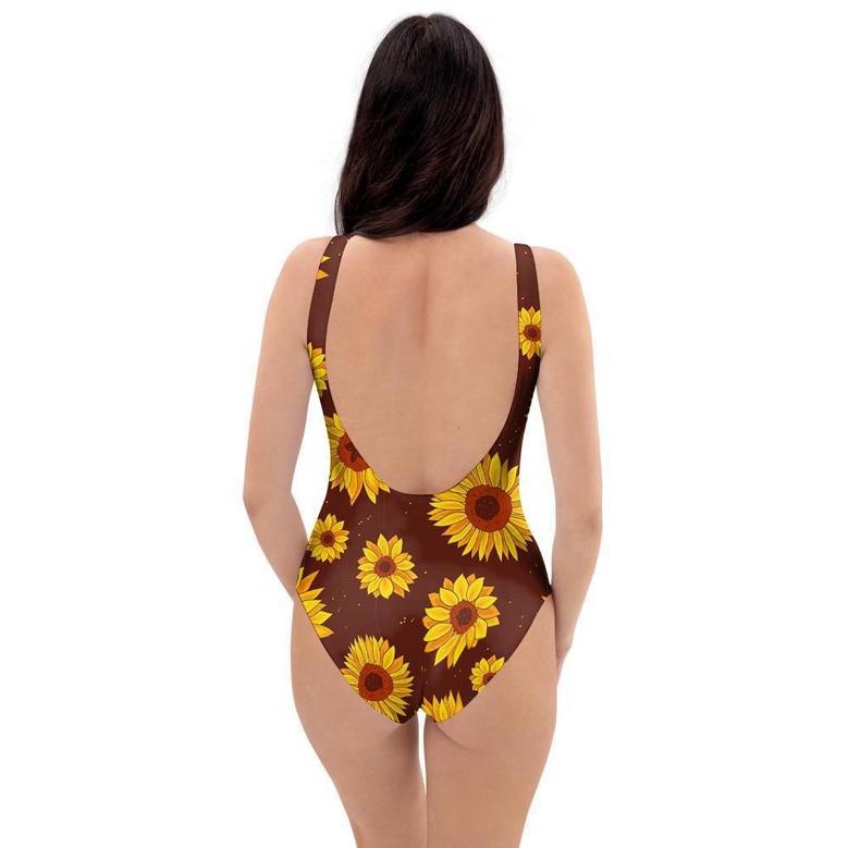 Brown Sunflower One Piece Swimsuite