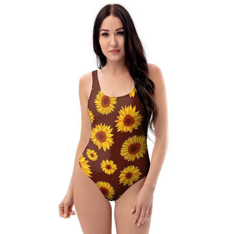 Brown Sunflower One Piece Swimsuite