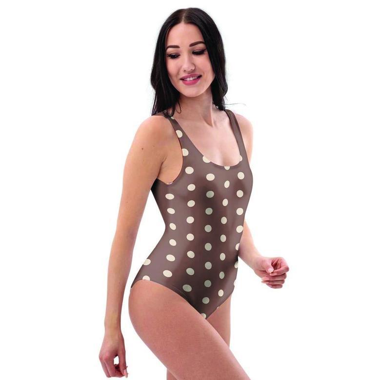 Brown Tiny Polka Dot One Piece Swimsuite