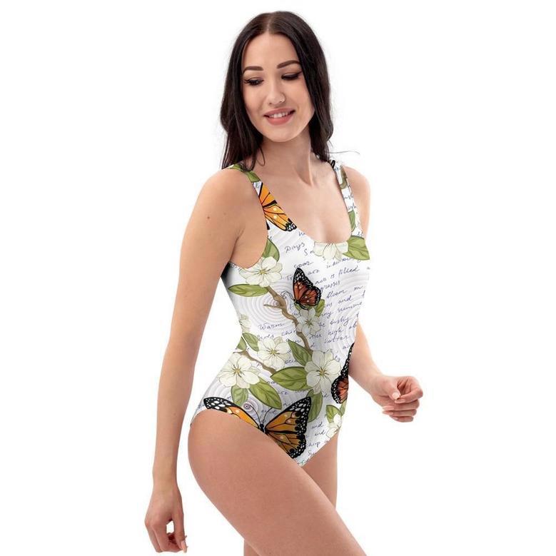 Butterfly Floral Print One Piece Swimsuite