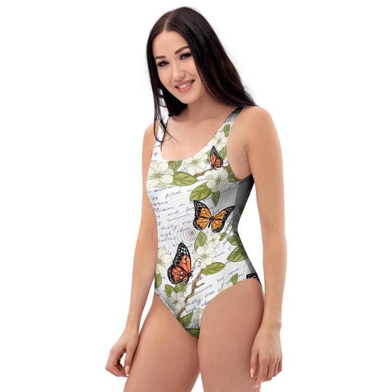 Butterfly Floral Print One Piece Swimsuite