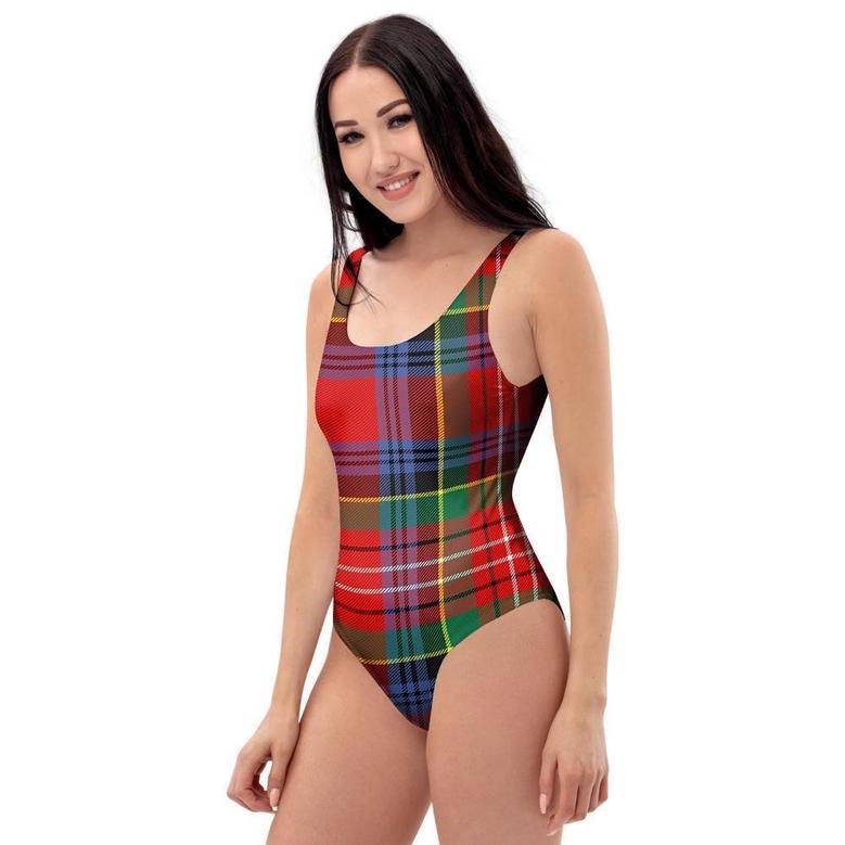 Caledonia Red Plaid Tartan One Piece Swimsuite