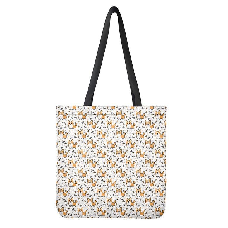 Cartoon Corgi Pattern Print Tote Bag