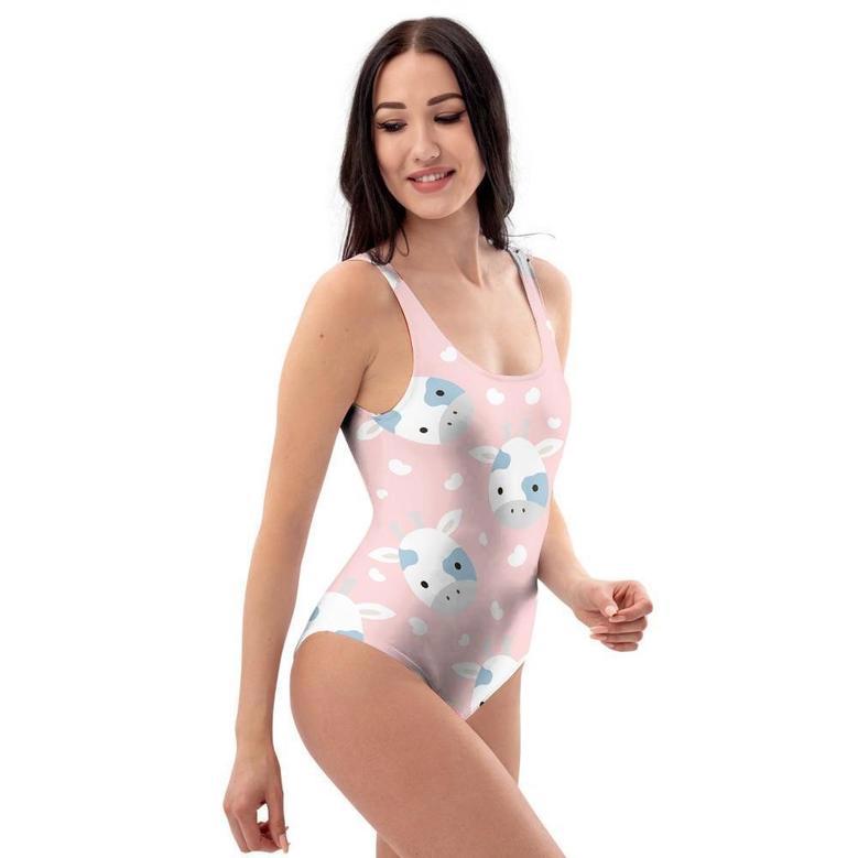 Cartoon Cow Print One Piece Swimsuite