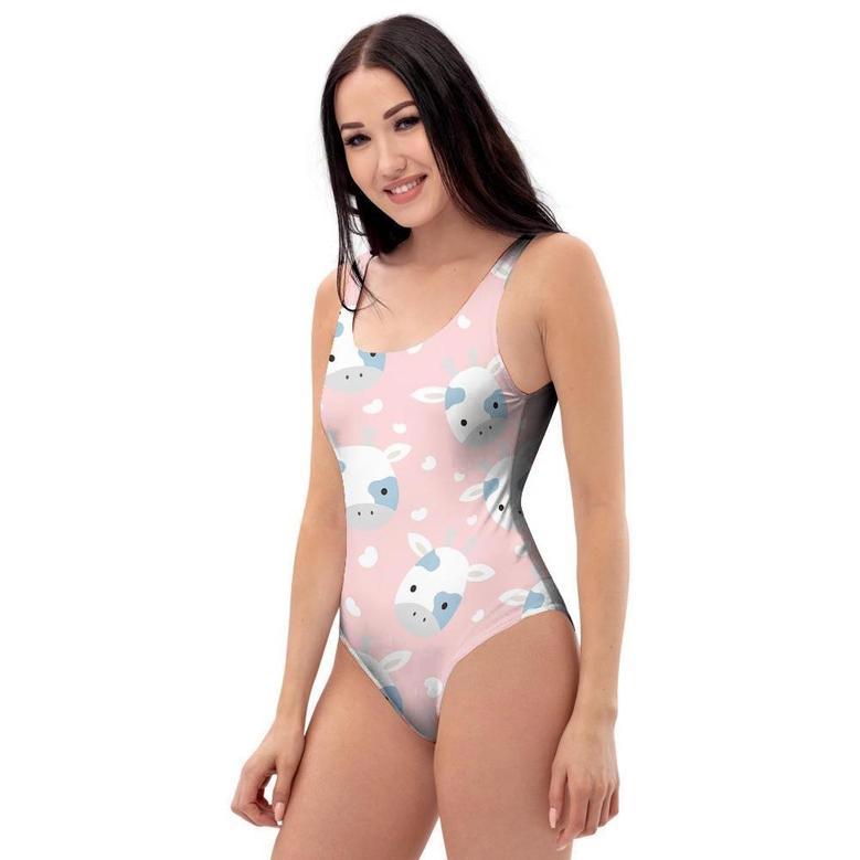 Cartoon Cow Print One Piece Swimsuite