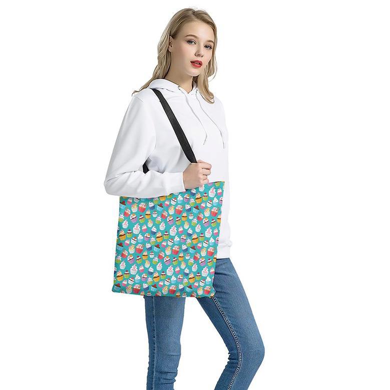 Cartoon Cupcake Pattern Print Tote Bag