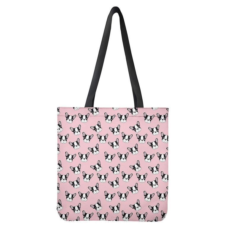 Cartoon French Bulldog Pattern Print Tote Bag