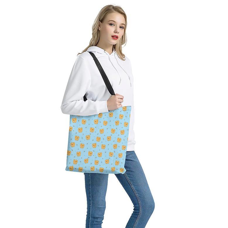 Cartoon Pomeranian Pattern Print Tote Bag