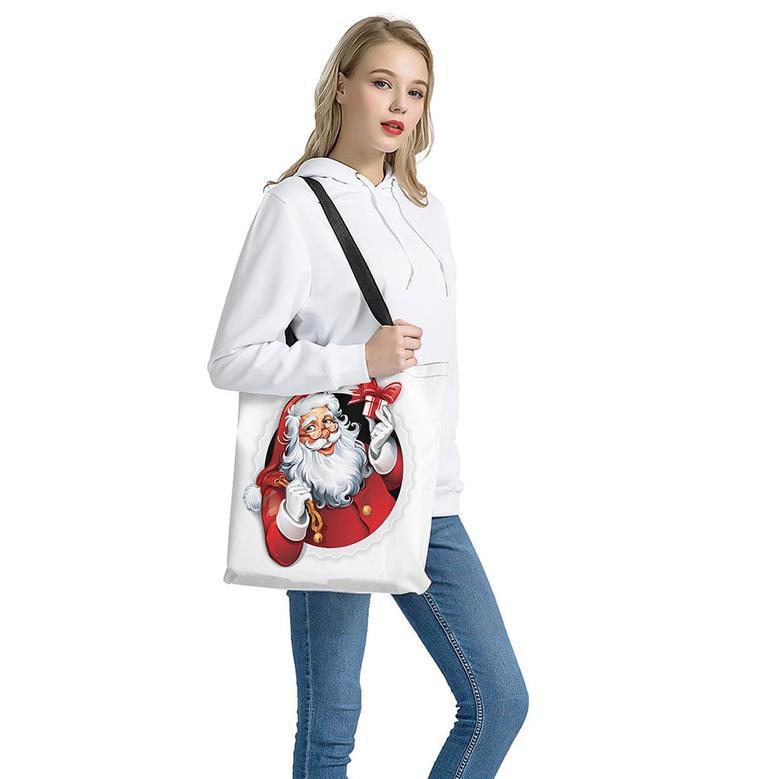 Cartoon Santa Claus Print Tote Bag