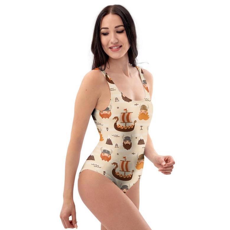 Cartoon Viking Norse One Piece Swimsuite