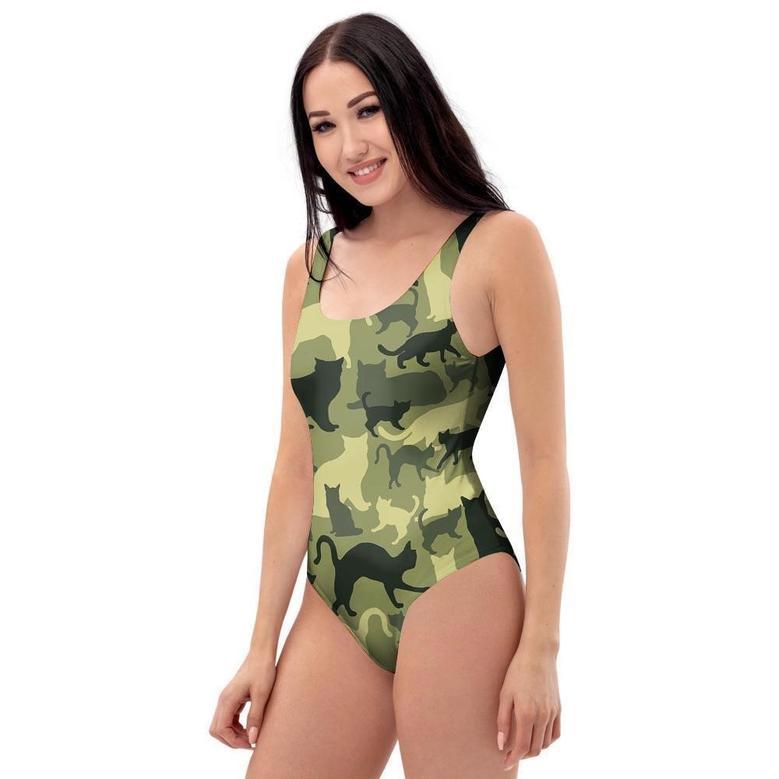 Cat Camouflage Print One Piece Swimsuite