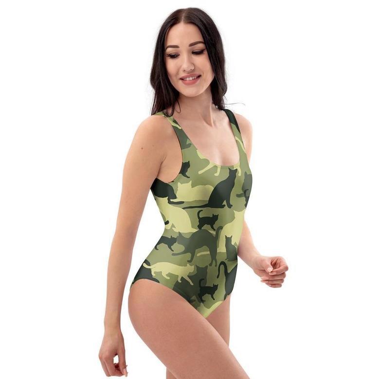 Cat Camouflage Print One Piece Swimsuite