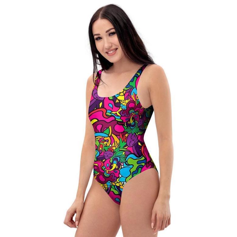 Cat Hippie Psychedelic One Piece Swimsuite